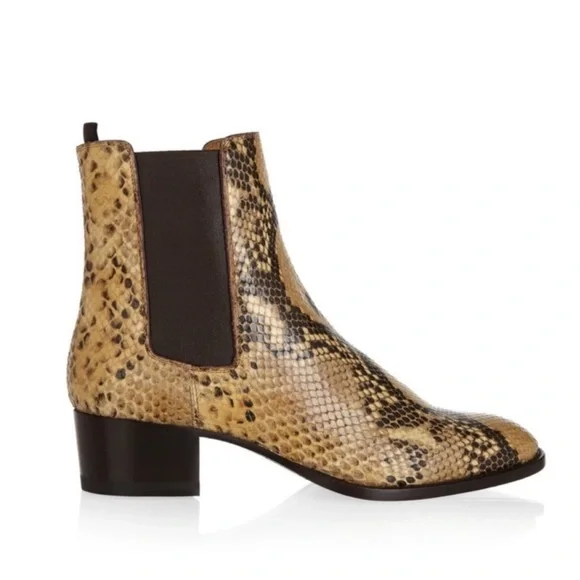 SAINT LAURENT Wyatt Python Snake Embossed Chelsea Boots Size36.5 Tan Brown